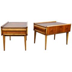 Vintage Pair of Lane First Edition Walnut and Pecan Side Tables