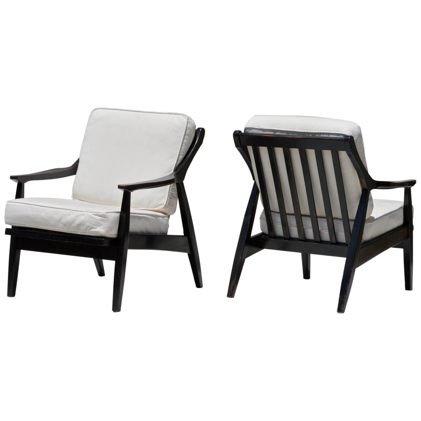 Ebonized Lounge Chairs, a Pair