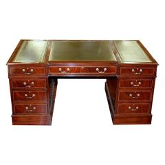 English Bench Made Figured Mahogany Chippendale Style Pedestal Partner's Desk 