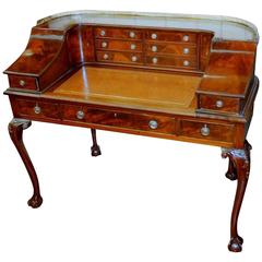 Rare English 19th Century Chippendale Style Flame Mahogany Carlton House Desk