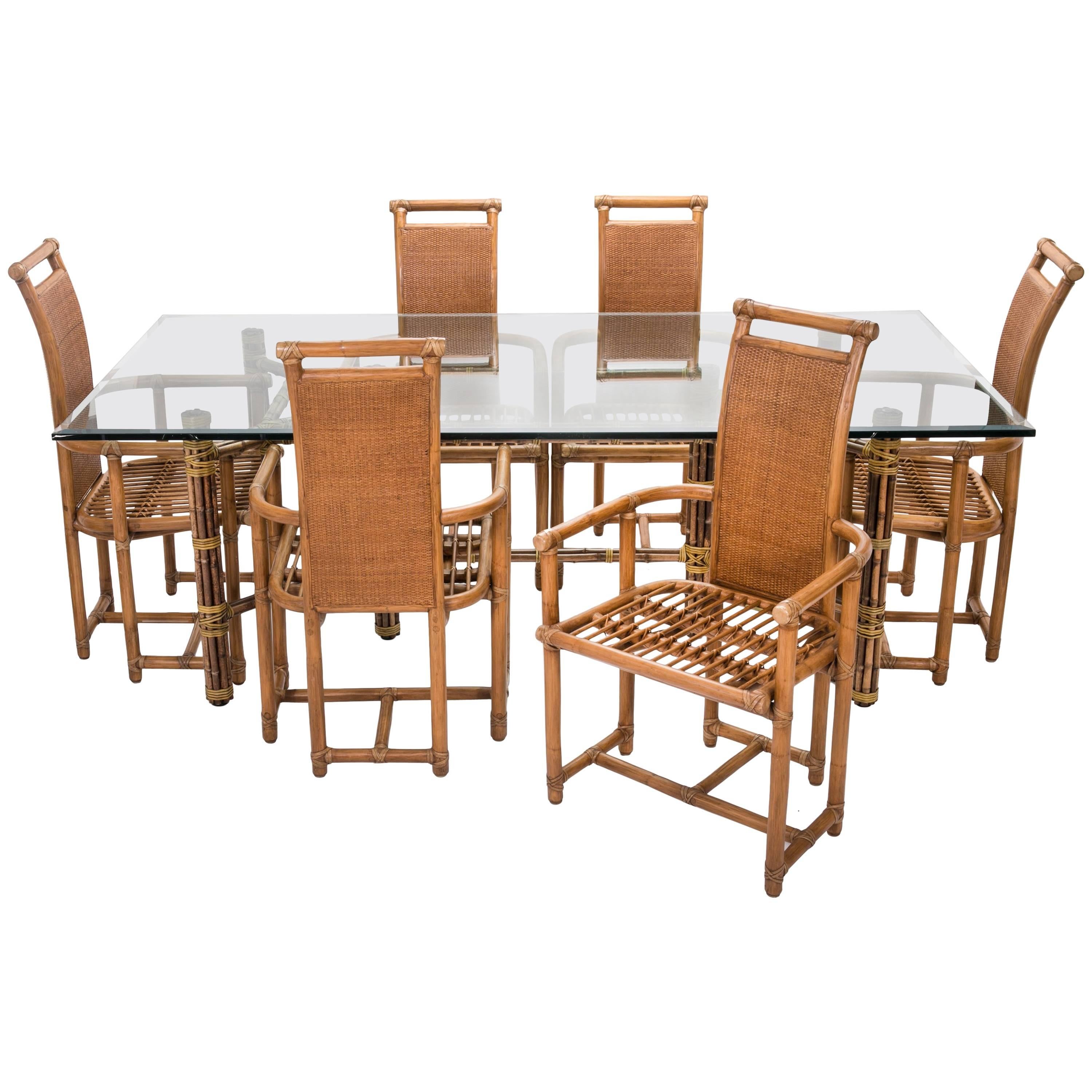 Bamboo Dining Table Chairs Set, Mcguire  For Sale