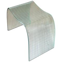 Limited Edition Italian Fiam Curved Crystal Glass Stool with Incisions, 1975