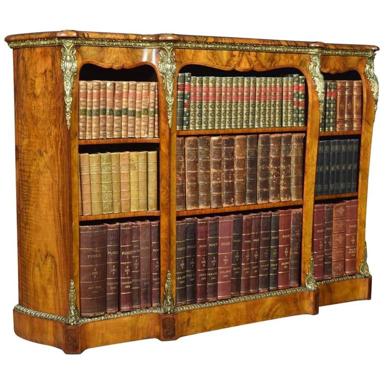 Victorian OrmoluMounted Walnut Breakfront Open Bookcase For Sale at 1stdibs