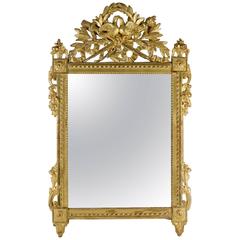 Antique French Late 18th Century Giltwood Provencal Front Top Mirror, circa 1780