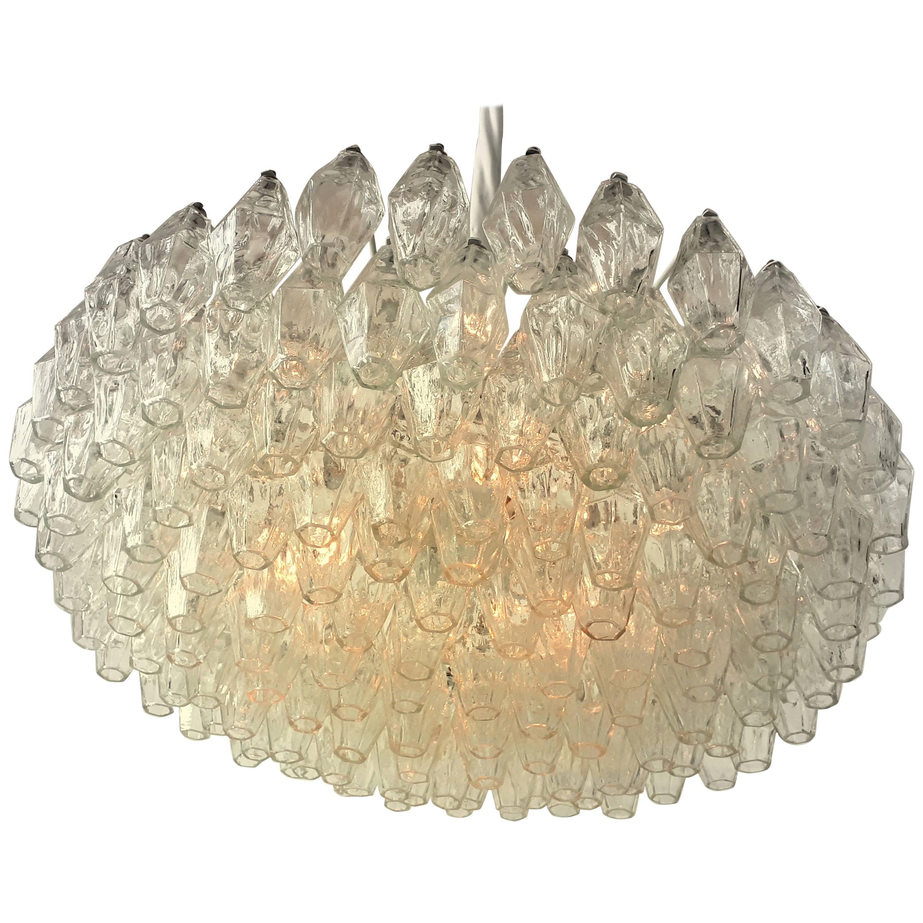Original Signed Venini Polyhedral Glass  Chandelier , 1960s , Italy