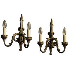 French Pair of Bronze Gasolier Antique Wall Lights