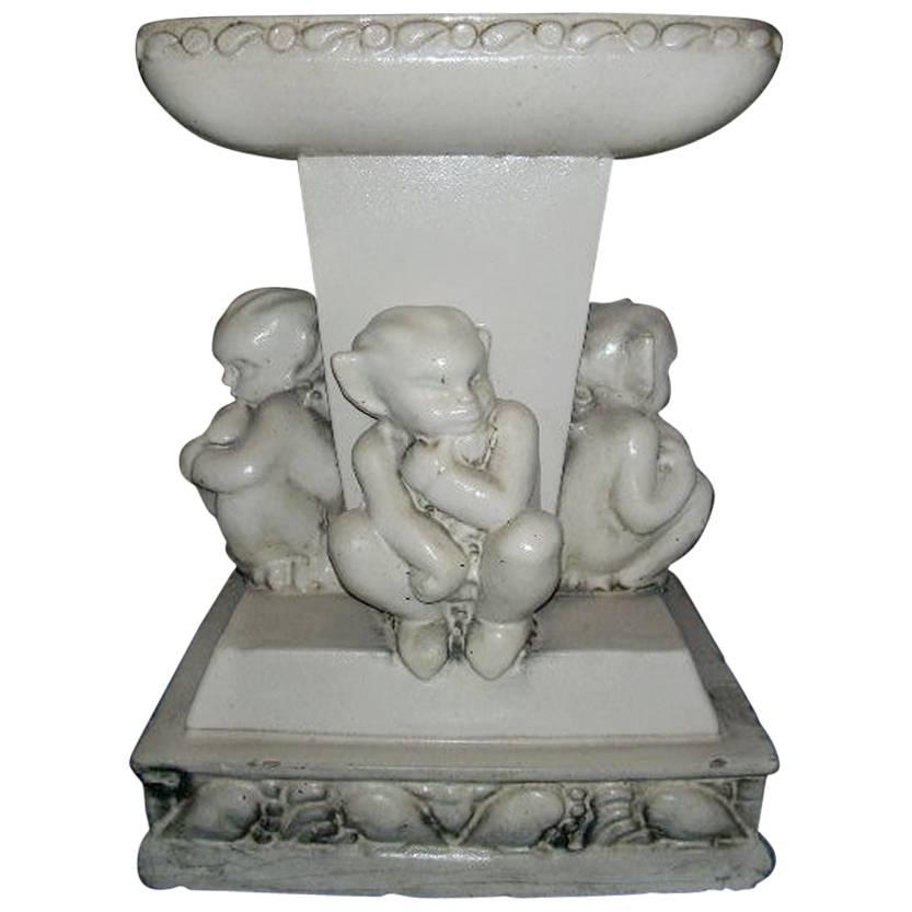 Humorous Bird Bath with Four Little Elf like Leprechauns in Various Poses