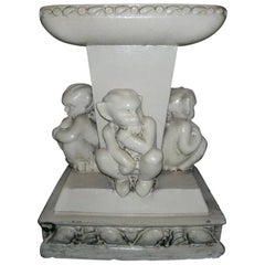 Humorous Bird Bath with Four Little Elf like Leprechauns in Various Poses