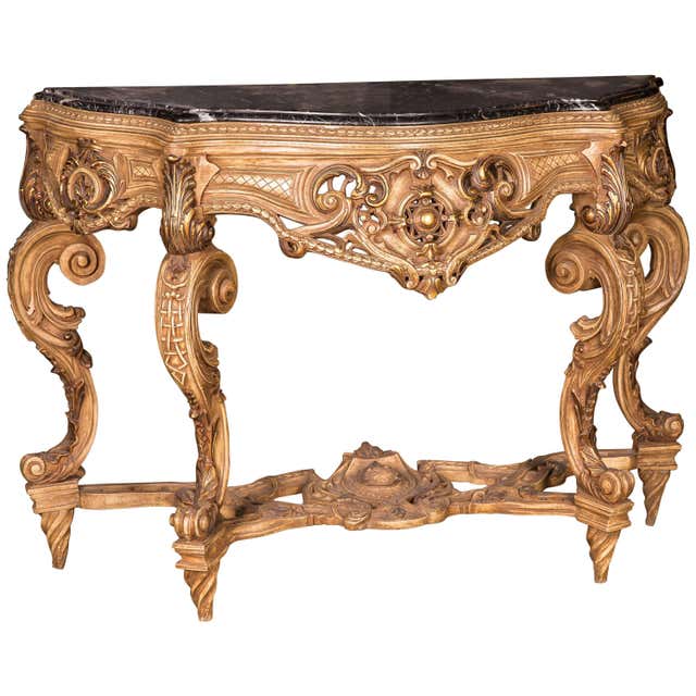 High Console Rococo Stunning Carved Rococo Console with Marble Slab at 1stDibs
