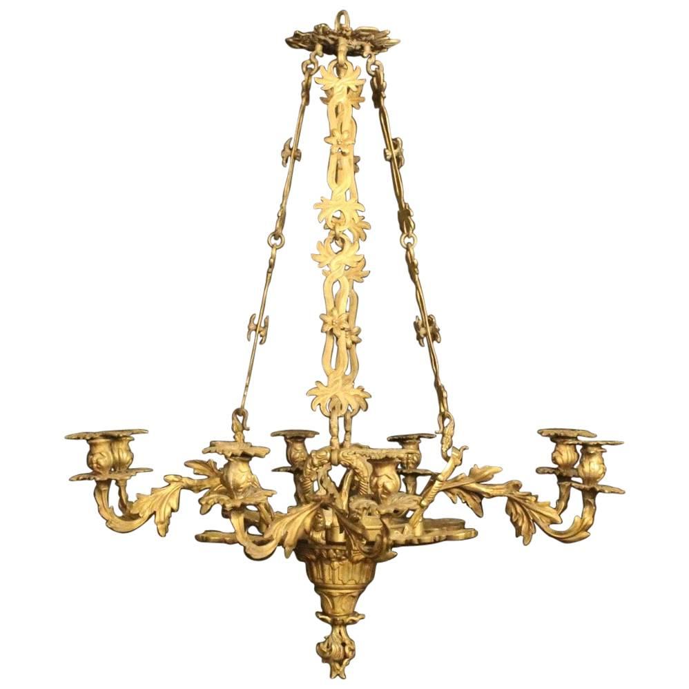 French Gilded Bronze Eight-Light Candle Chandelier