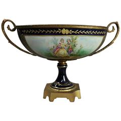 Antique French Hand-Painted & Gilt Porcelain Sevres Style Compote, Signed