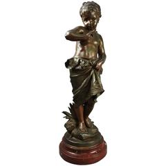 Antique French Bronzed Metal Sculpture of Young Child Signed Bouret, circa 1880