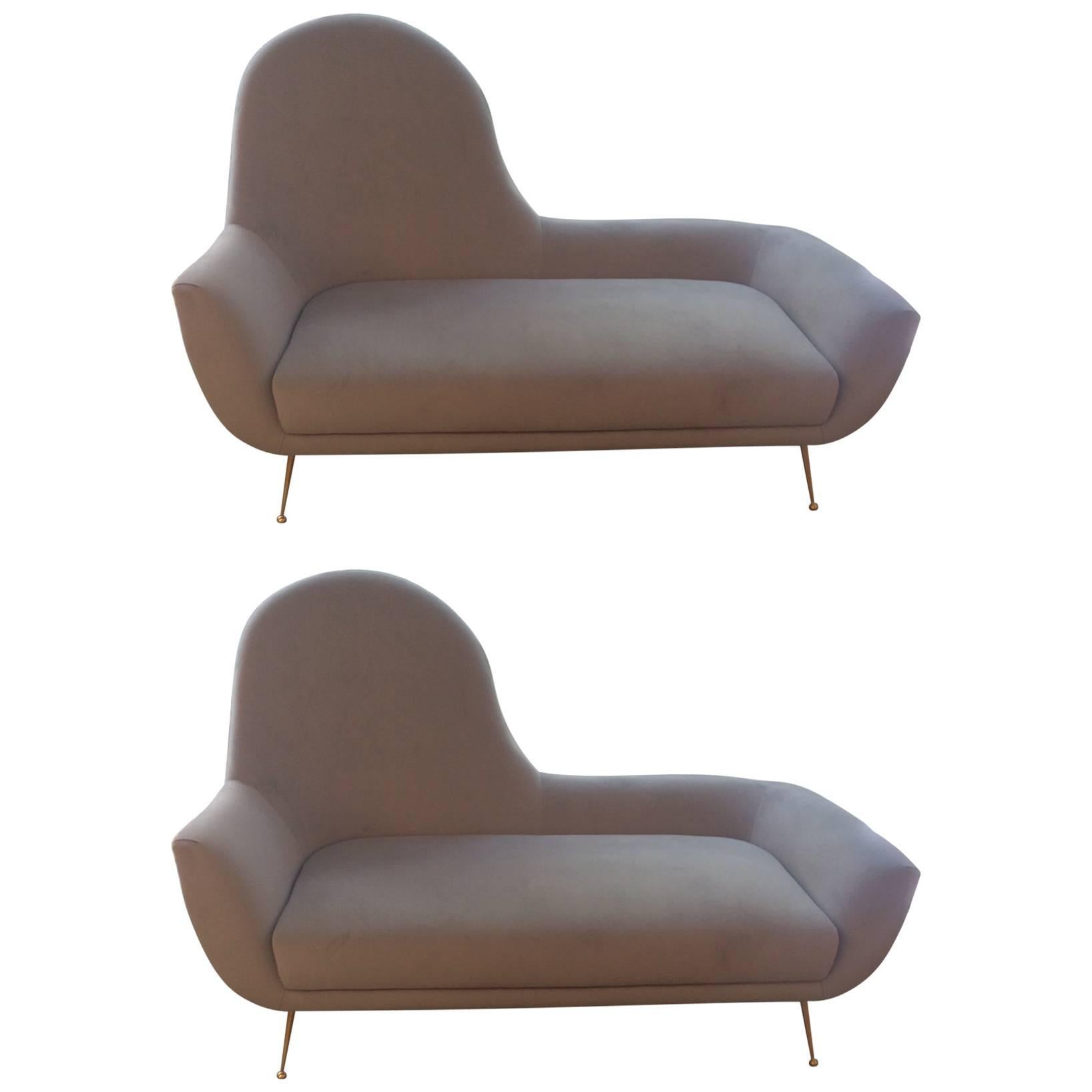 Pair of Italian Sofa's or Chaise Longues in the Style of Gio Ponti