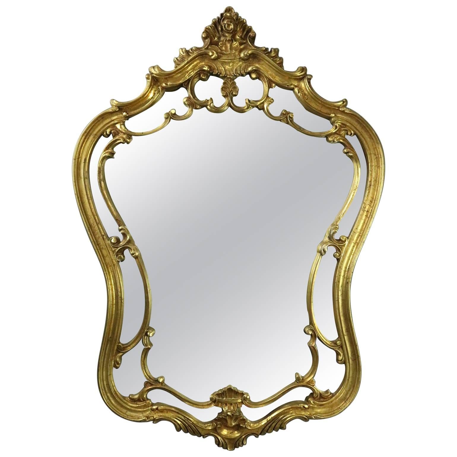 Vintage Louis XIV Style Serpentine Pierced Giltwood Wall Mirror, circa 1950