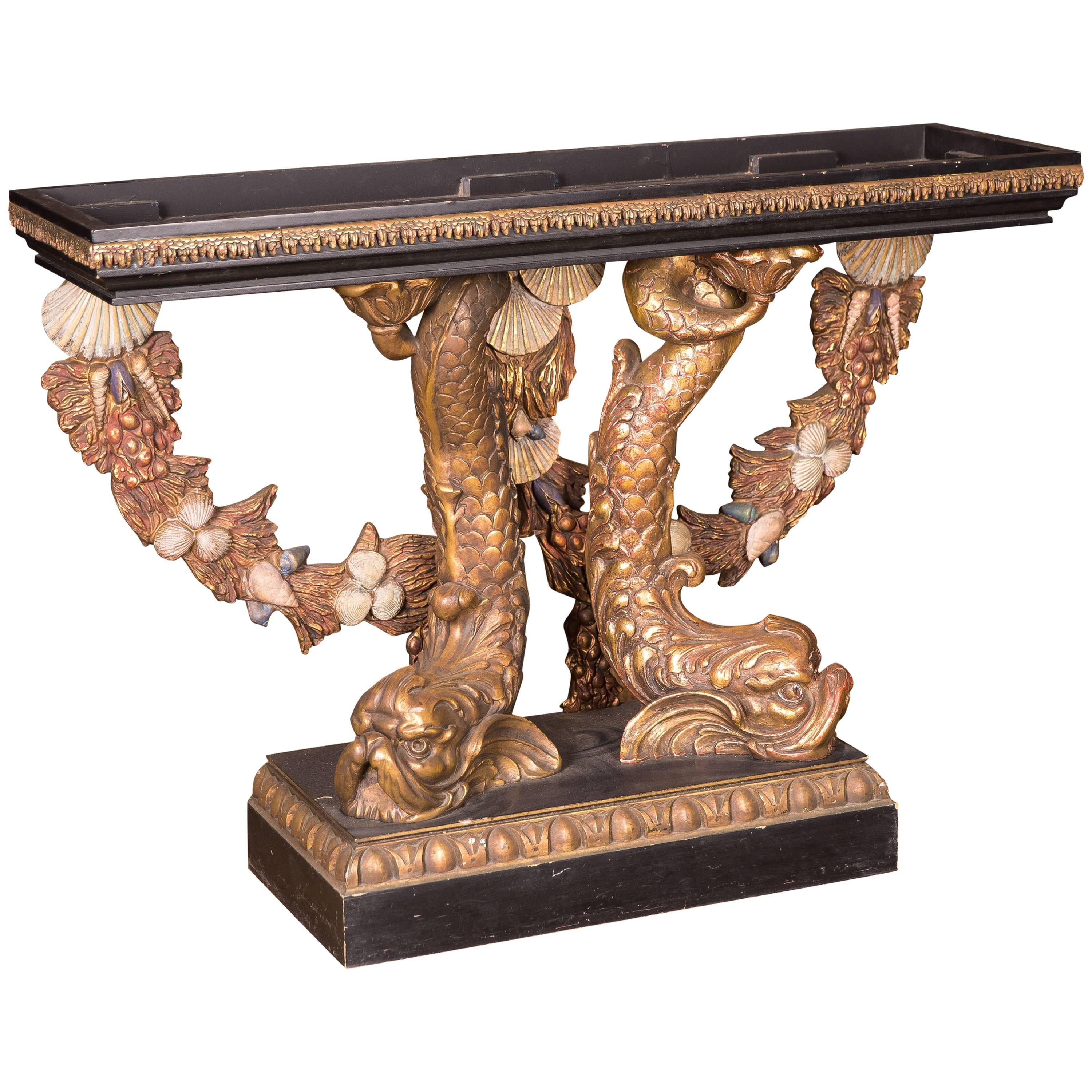 Highly Detailed Stately Console Table with Dolphins in Empire Style