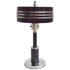 Rare American Art Deco Chrome and Black Drum Shade Table Lamp by Markel