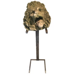 17th Century Limestone Lion's Head on Contemporary Polished Steel Stand
