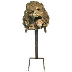 17th Century Limestone Lion's Head on Contemporary Polished Steel Stand 7