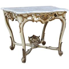 Elegant 18th Century Italian Rococo Console in Marble and Carved Wood