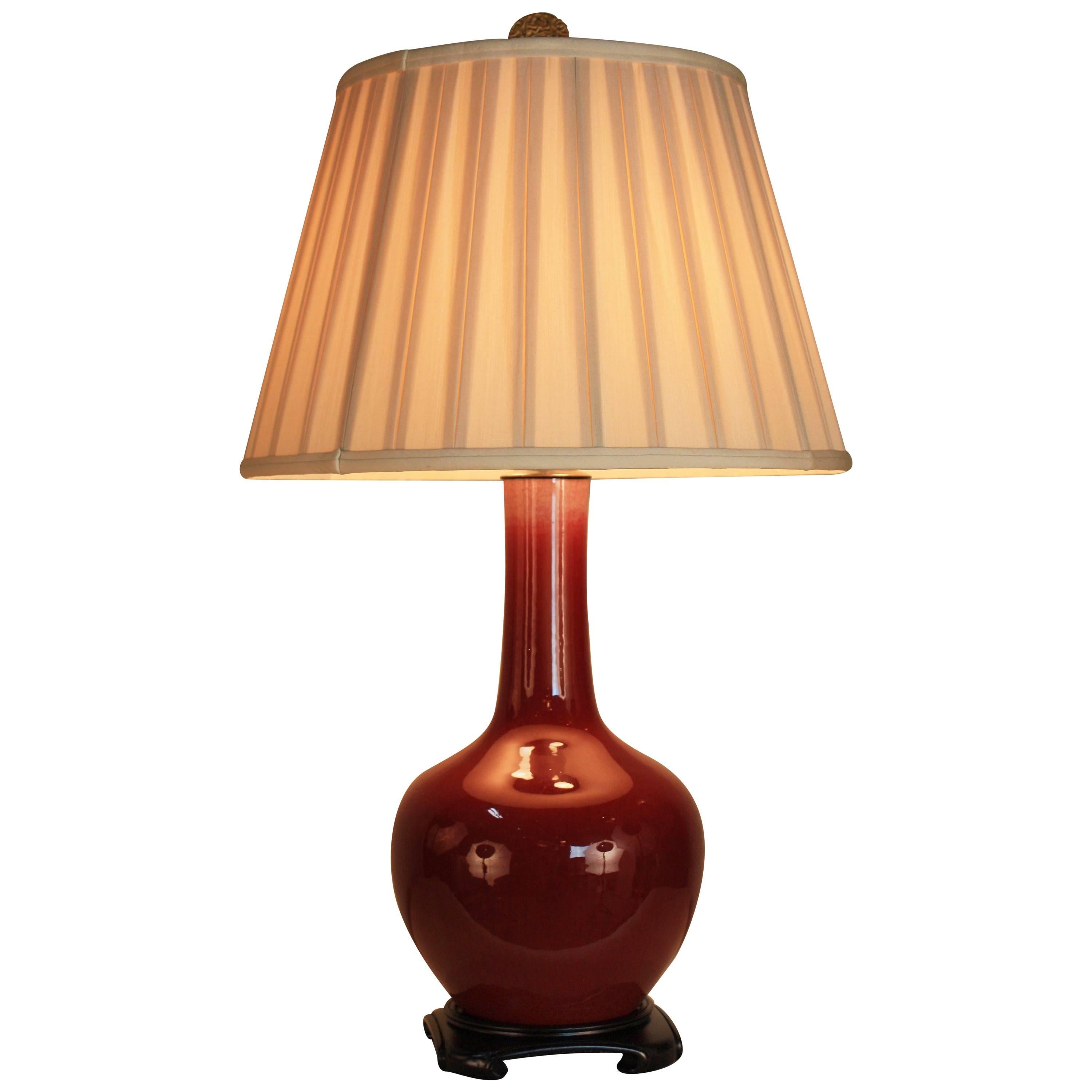 19th Century Chinese Sang De Boeuf or Oxblood Porcelain Vase Table Lamp