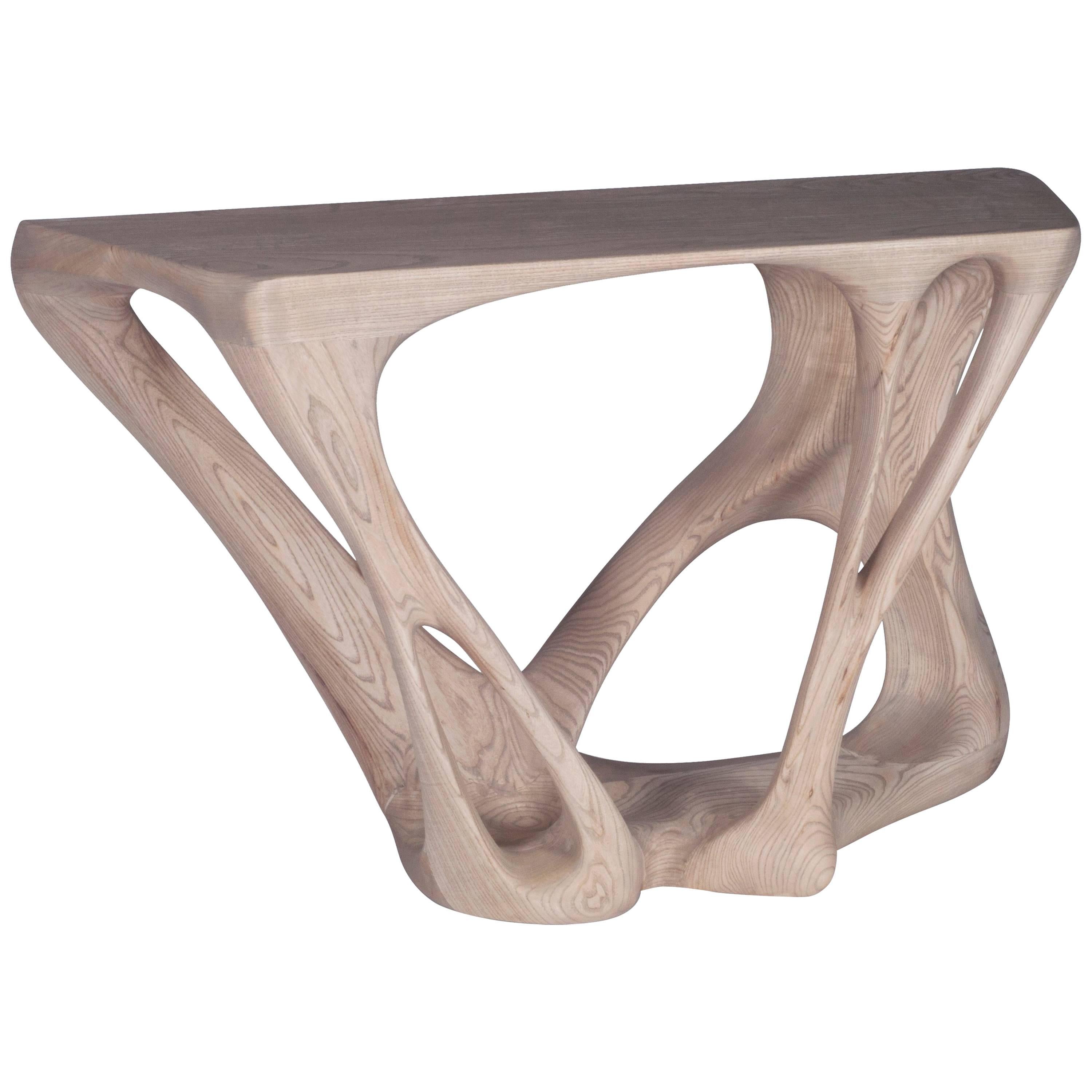 Table console moderne Petra de Amorph, finition teinte chêne grise sur bois de frêne 