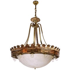 1920s Empire Style Cast Bronze Fifteen-Light Chandelier
