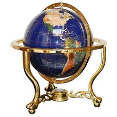 Pietra Dura and Brass Globe Attributed to Maitland Smith