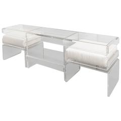 Signed Italian Lucite Vintage Console with Two Pull-Out Benches /HOLIDAY SALE