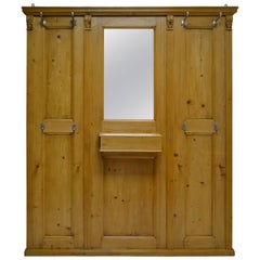 Antique Pine Paneled Hallstand with Mirror