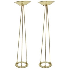 Pair of Vintage Casella Sculptural Polished Brass Torcheres/Floor Lamps 1