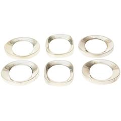 Set of Six Vintage Silver Plate Modernist Sculptural Napkin Rings