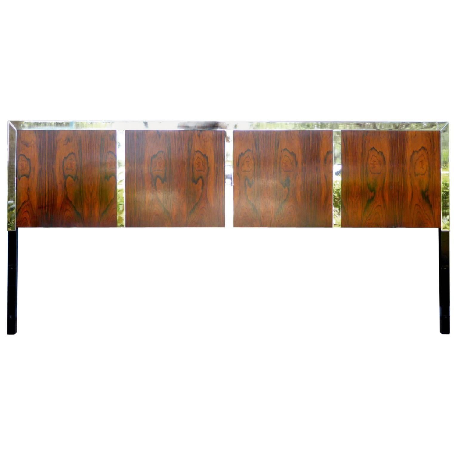 Rosewood and Chrome King Headboard by John Stuart For Sale