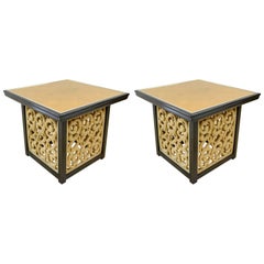 Pair of Mid-Century Hollywood Regency Black Lacquered Tables by Widdicomb