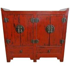 Small Red Lacquer Chinese Cabinet, Early 20th Century