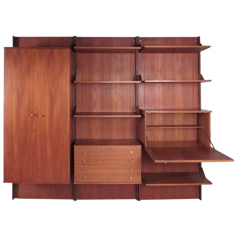 MidCentury Modern Teak Wall Unit For Sale at 1stDibs