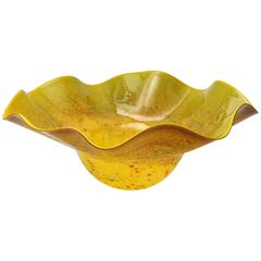 Large-Scale Dale Chihuly Style Glass Bowl in Golden Coloration