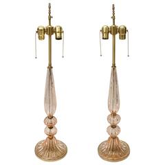 Pair of Barovier et Toso Style Murano Glass Table Lamps in Peche Coloration 5