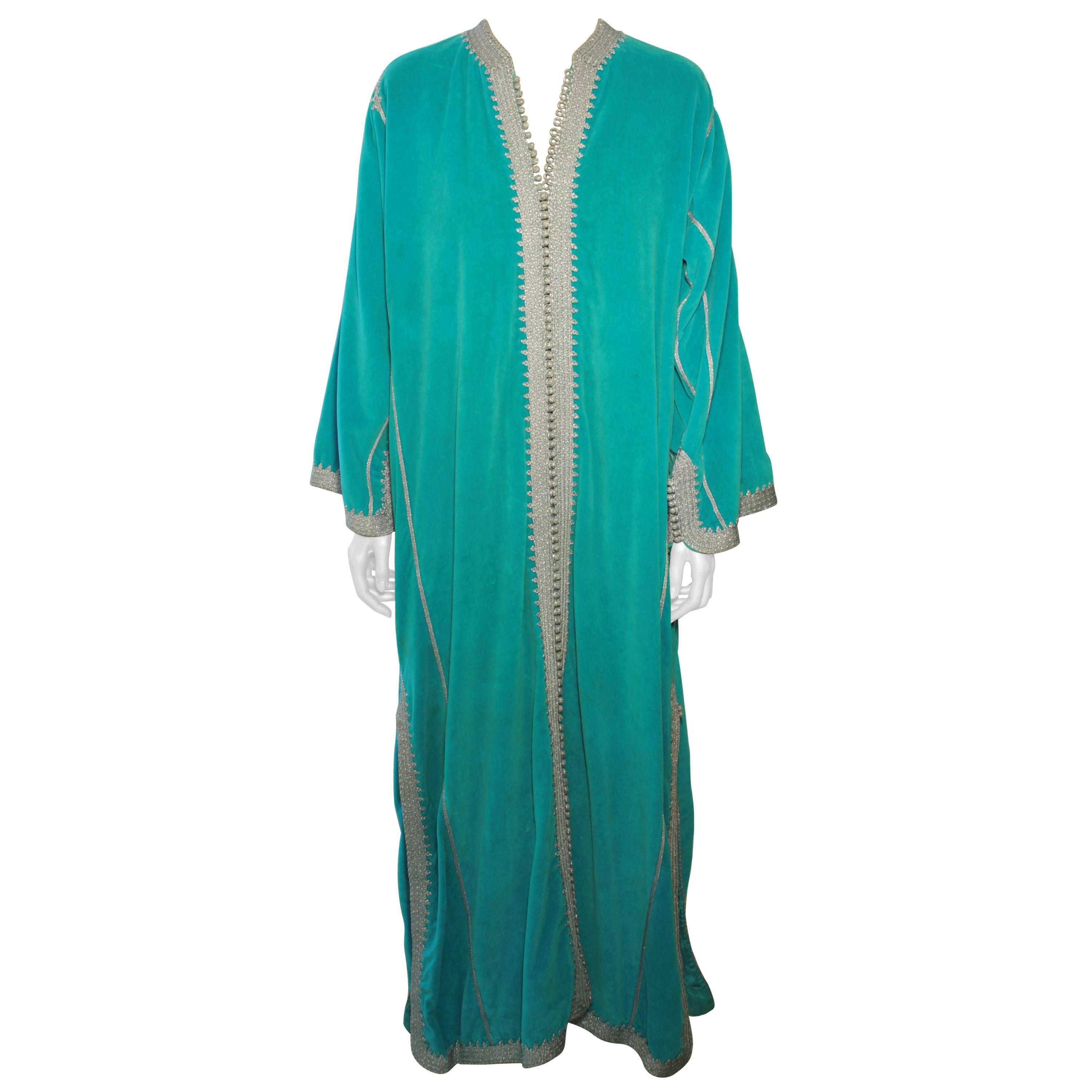 Moroccan Turquoise Caftan Maxi Dress Kaftan size L to XL