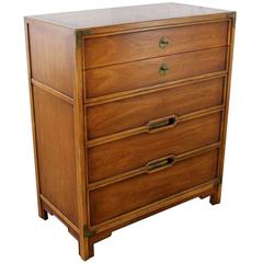 Compass by Drexel Five-Drawer Campaign Chest of Drawers, Vintage, Mid-Century