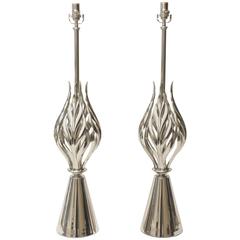Pair of Mid-Century Modern Rembrandt Nickel Silver Table Lamps 7