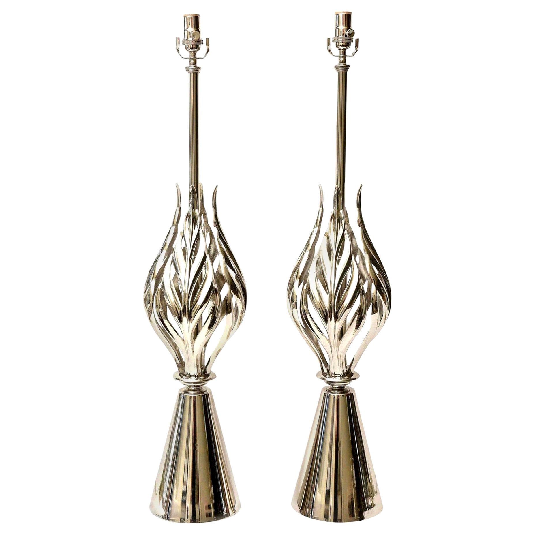  Rembrandt Vintage Restored Nickel Silver Lamps Mid-Century Modern Pair of For Sale