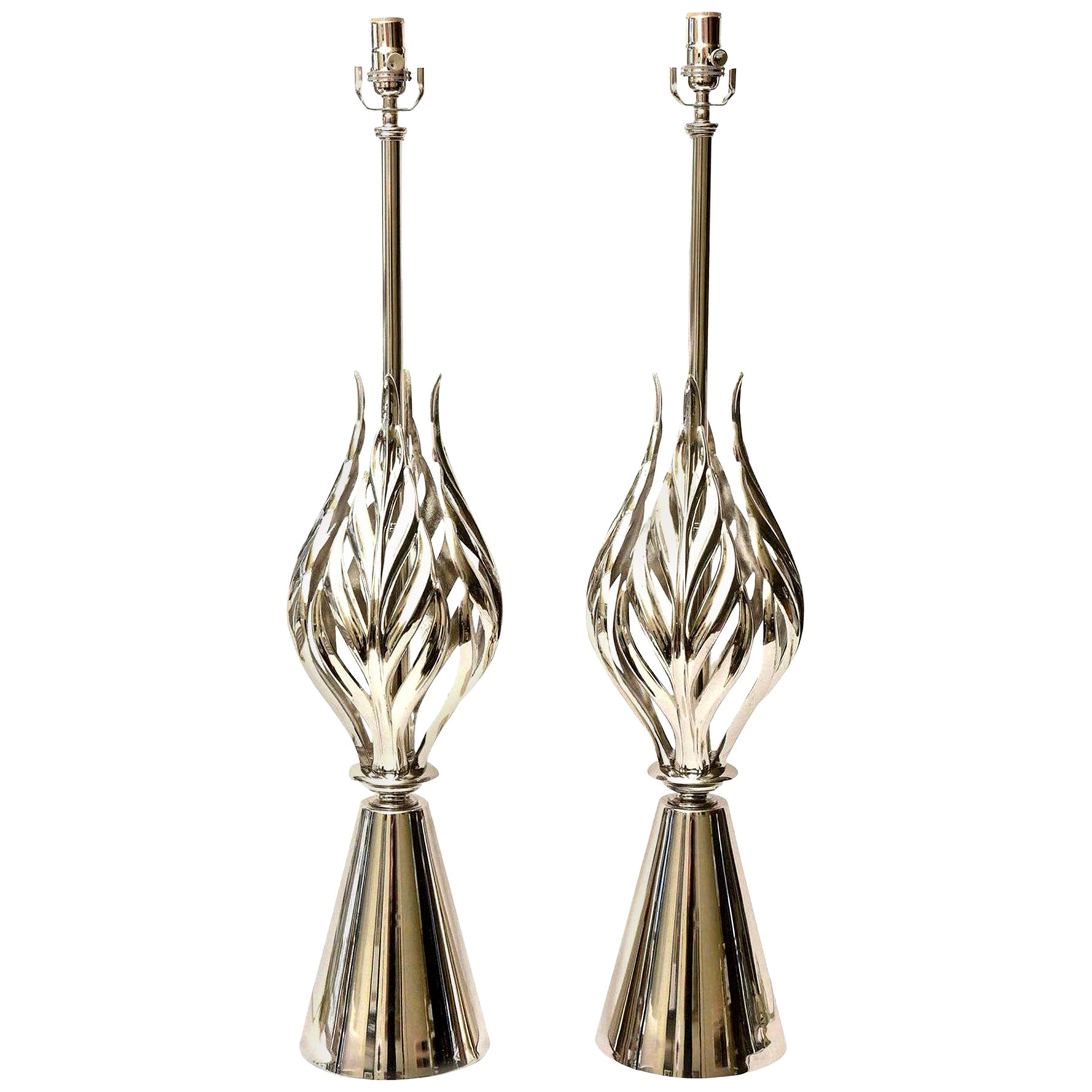 Vintage Rembrandt Restored Nickel Silver Abacus Lamps Mid-Century Modern Pair of