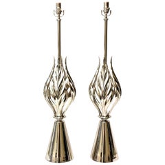 Vintage Rembrandt Restored Nickel Silver Abacus Lamps Mid-Century Modern Pair of