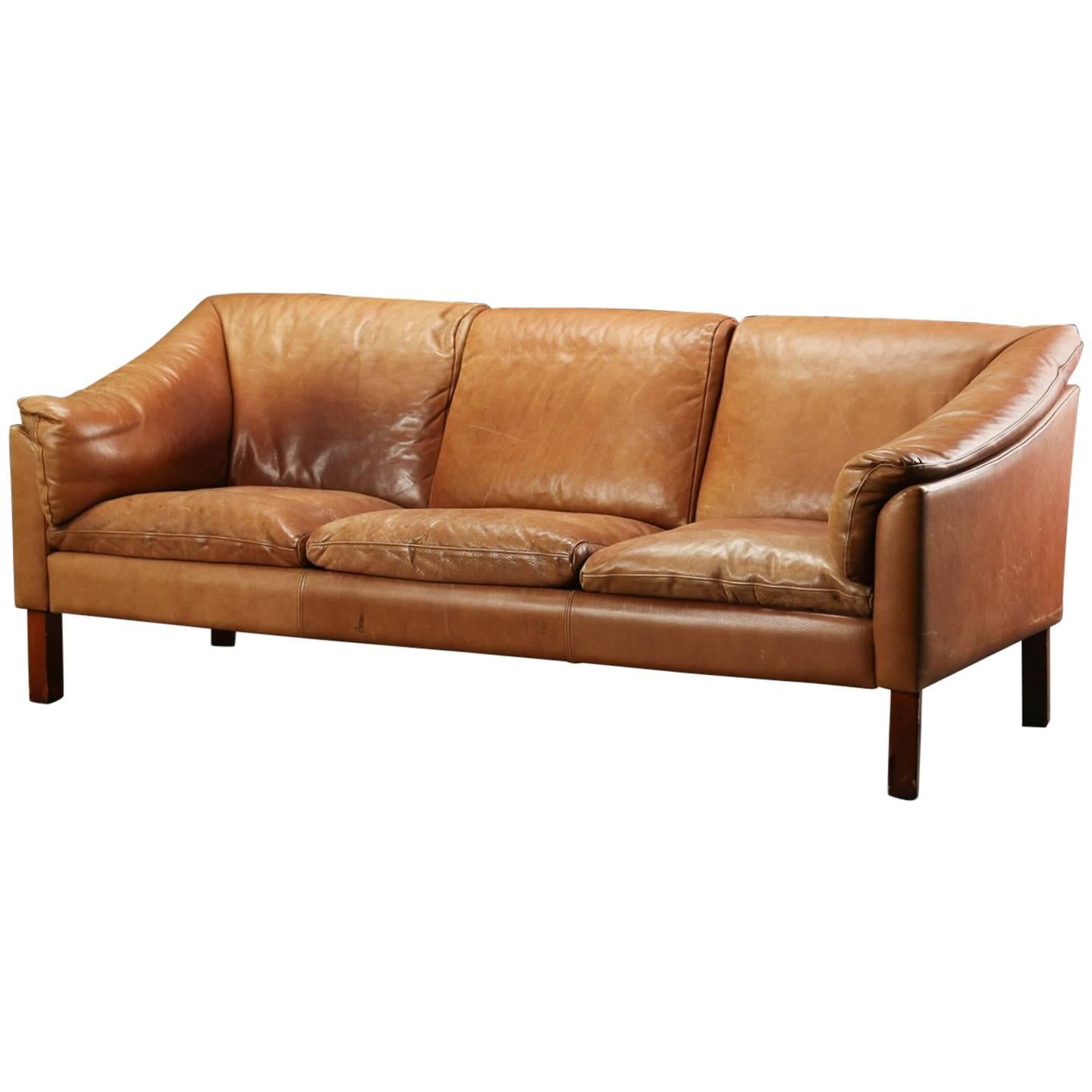 Danish Modern Leather Upholstered Sofa