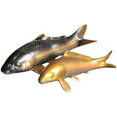 Japanese Finely Cast Bronze Pair of Koi Signed, Mint and Boxed