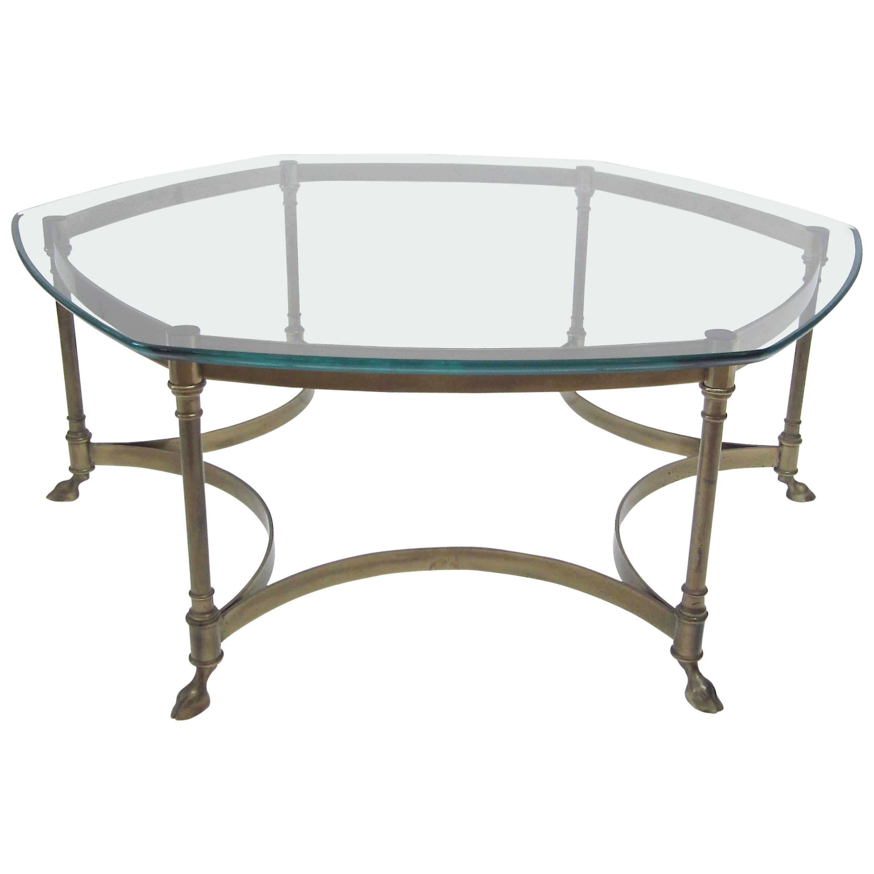 Brass Mastercraft Cocktail Table, Hexagonal with Glass Top For Sale
