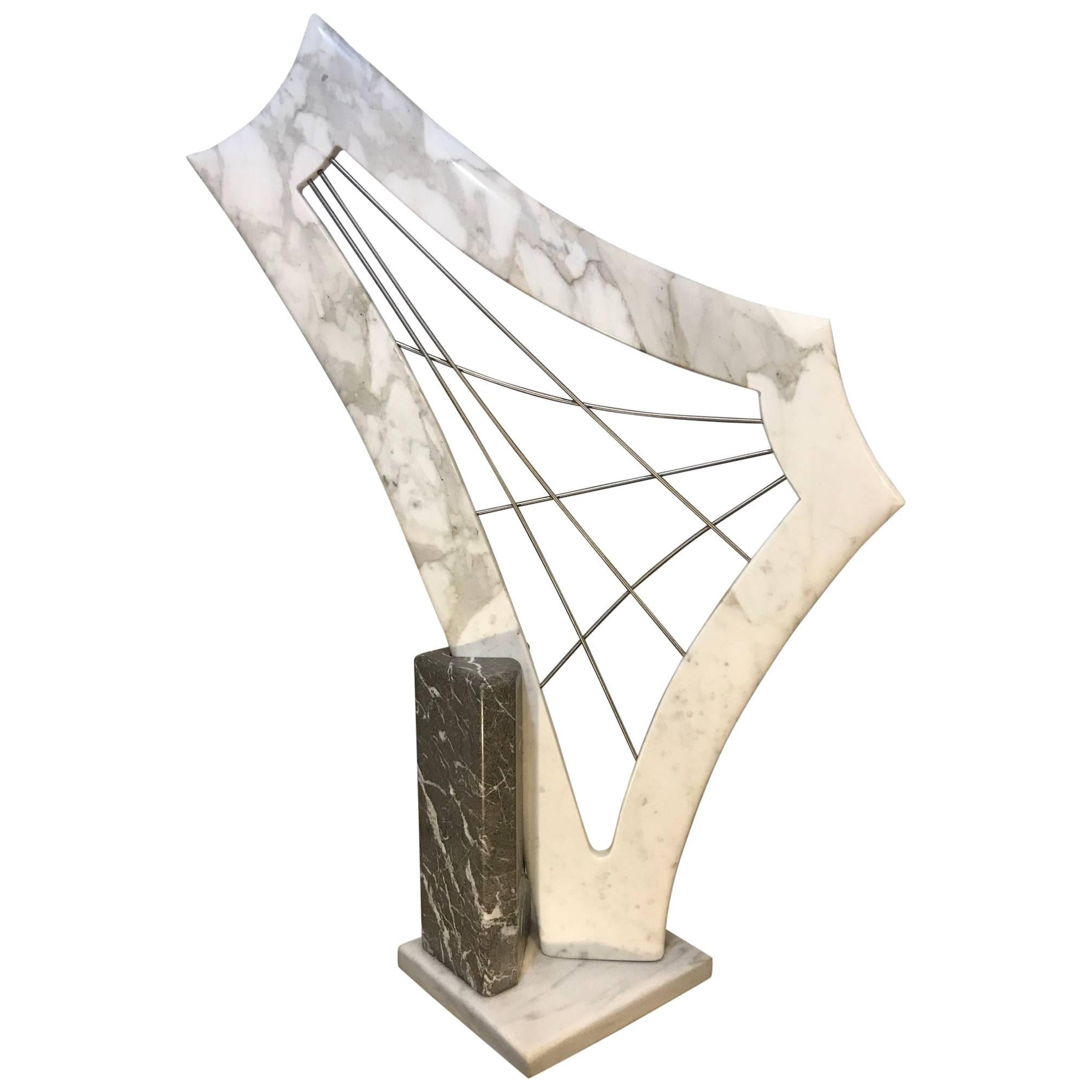 Modern Abstract Marble Harp Form Sculpture