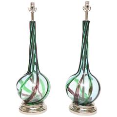 Pair of Italian Vintage Murano Seguso Attributed Glass Table Lamps/ SAT. SALE 6