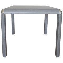 Gray Lacquered Linen Table with Chrome Edges