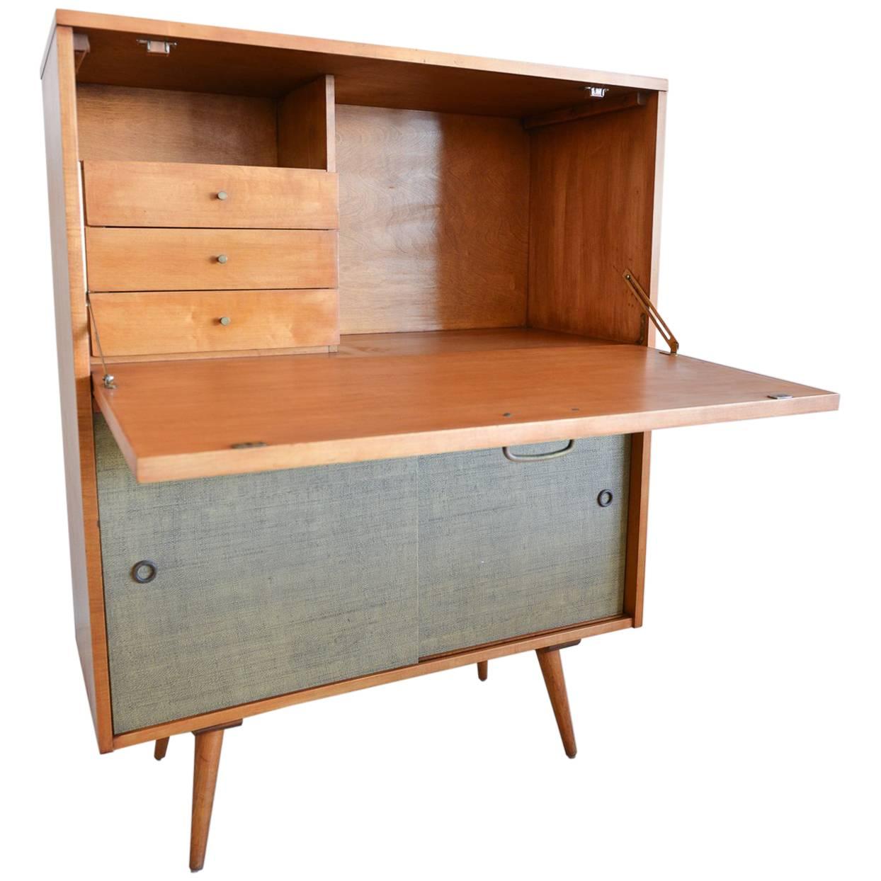 Paul McCobb Secretary Desk with Grasscloth Doors, circa 1955